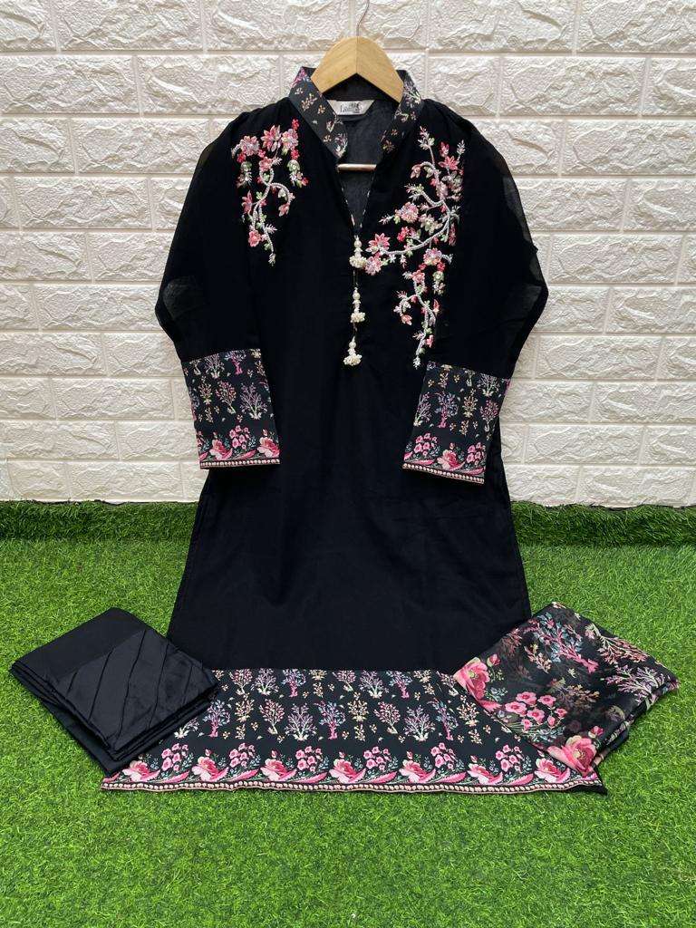 laxuria 1276 designer black colour floral decorated fullstitch pakistani salwar kameez 