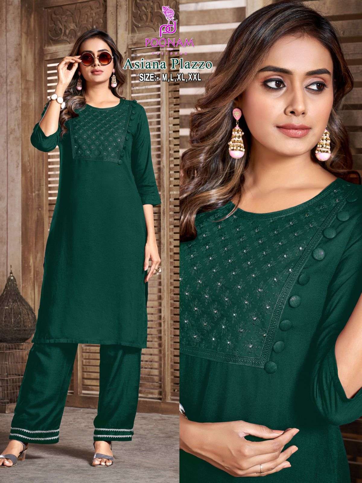poonam designer present asiana plazzo fancy work cord set kurti with plazo pant 