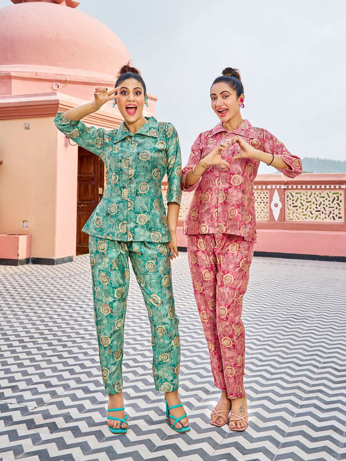 pr bijlee vol 1 fancy beautiful rich bright colours cord set readymade front open tunic with pant 