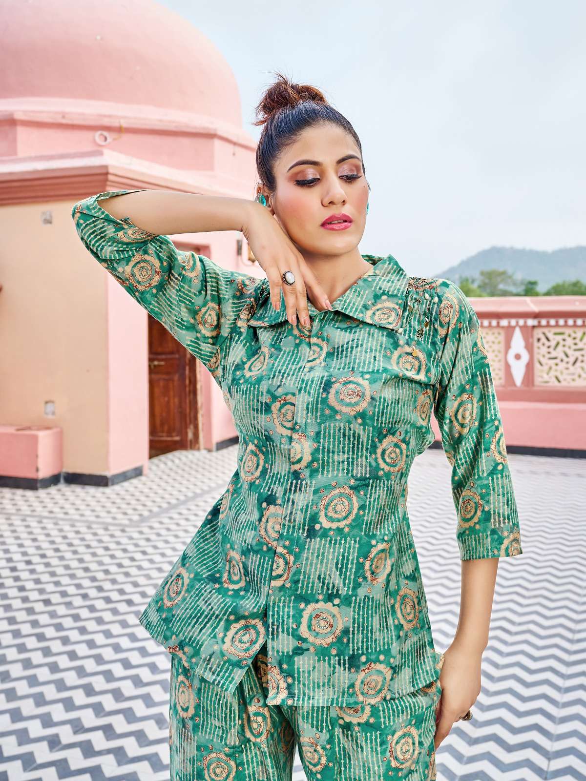 pr bijlee vol 1 fancy beautiful rich bright colours cord set readymade front open tunic with pant 