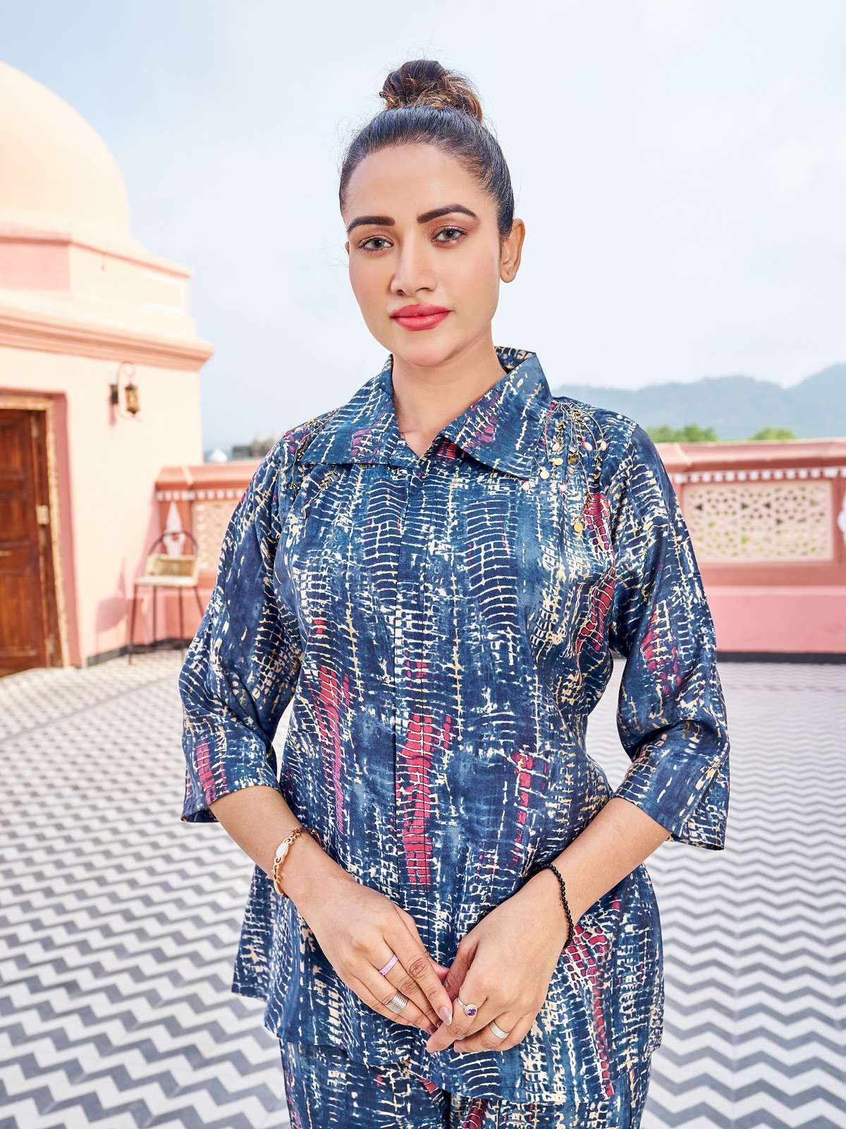 pr bijlee vol 1 fancy beautiful rich bright colours cord set readymade front open tunic with pant 