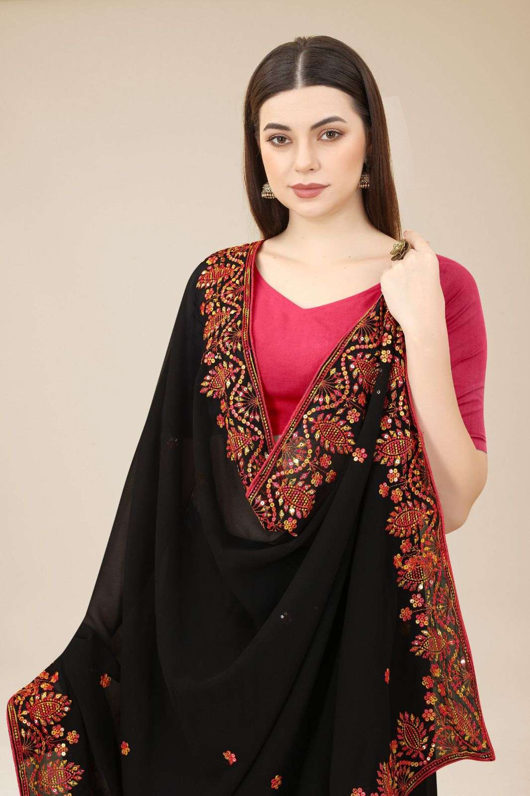 Rashmita Georgette Saree  With Heavy Embroidered Border & Blouse Mono Banglory Silk