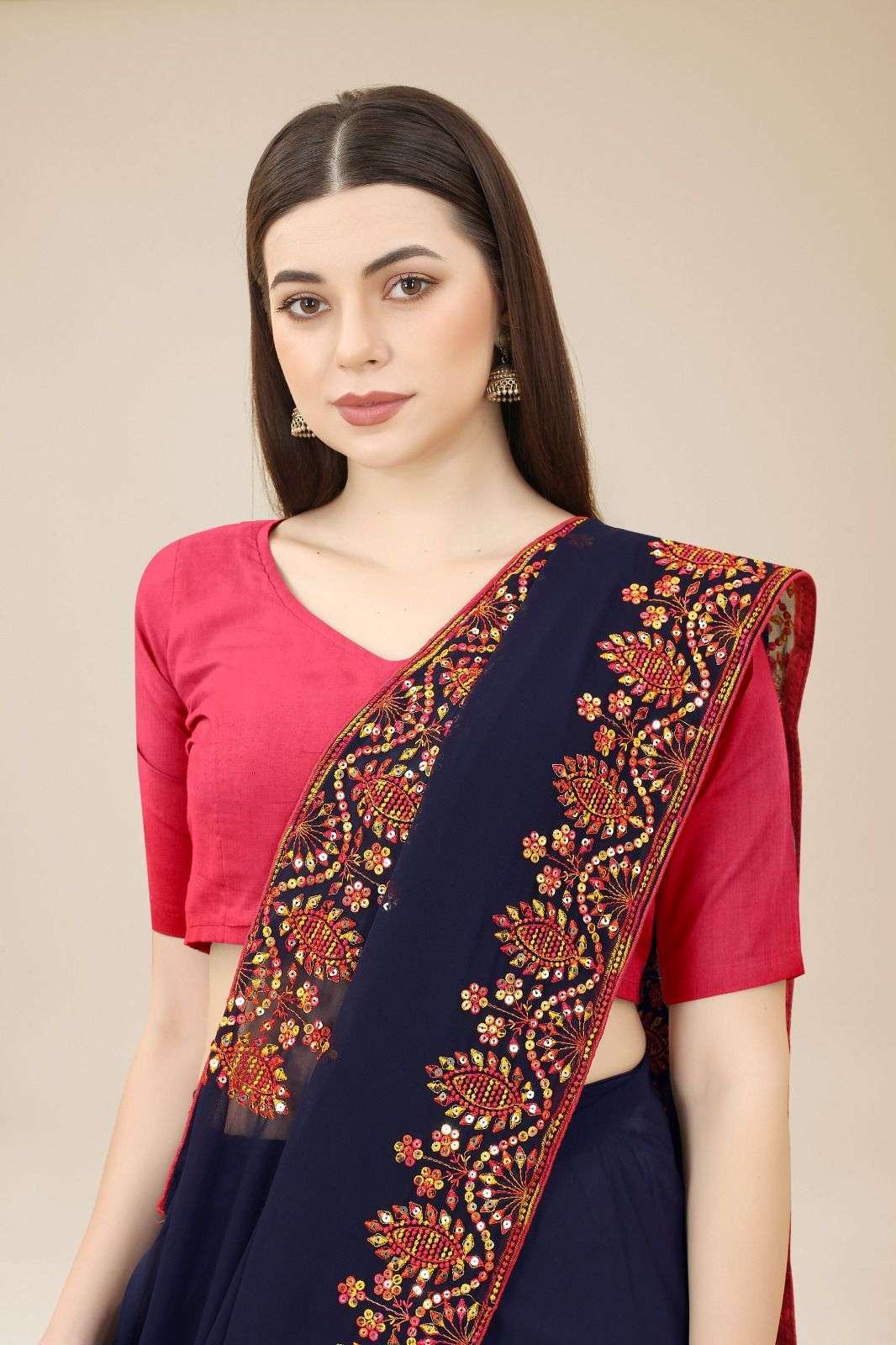 Rashmita Georgette Saree  With Heavy Embroidered Border & Blouse Mono Banglory Silk