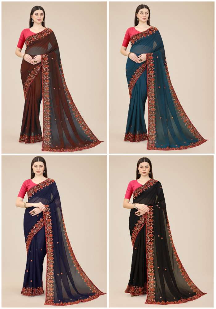 Rashmita Georgette Saree  With Heavy Embroidered Border & Blouse Mono Banglory Silk