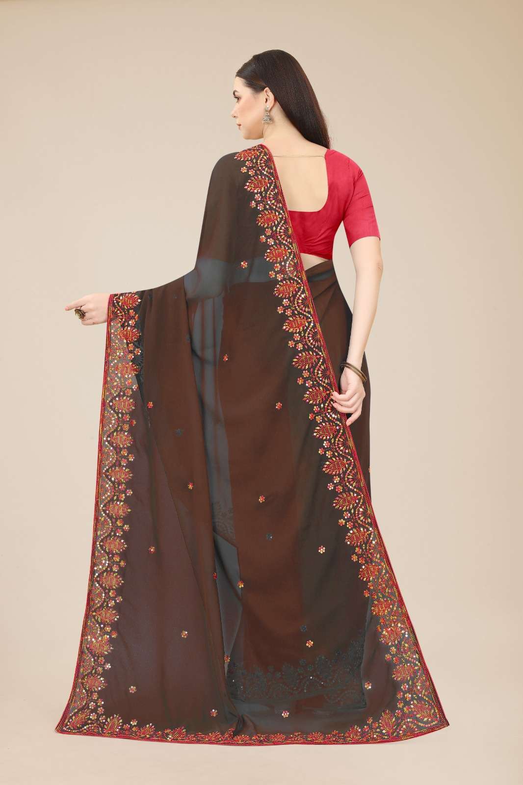 Rashmita Georgette Saree  With Heavy Embroidered Border & Blouse Mono Banglory Silk