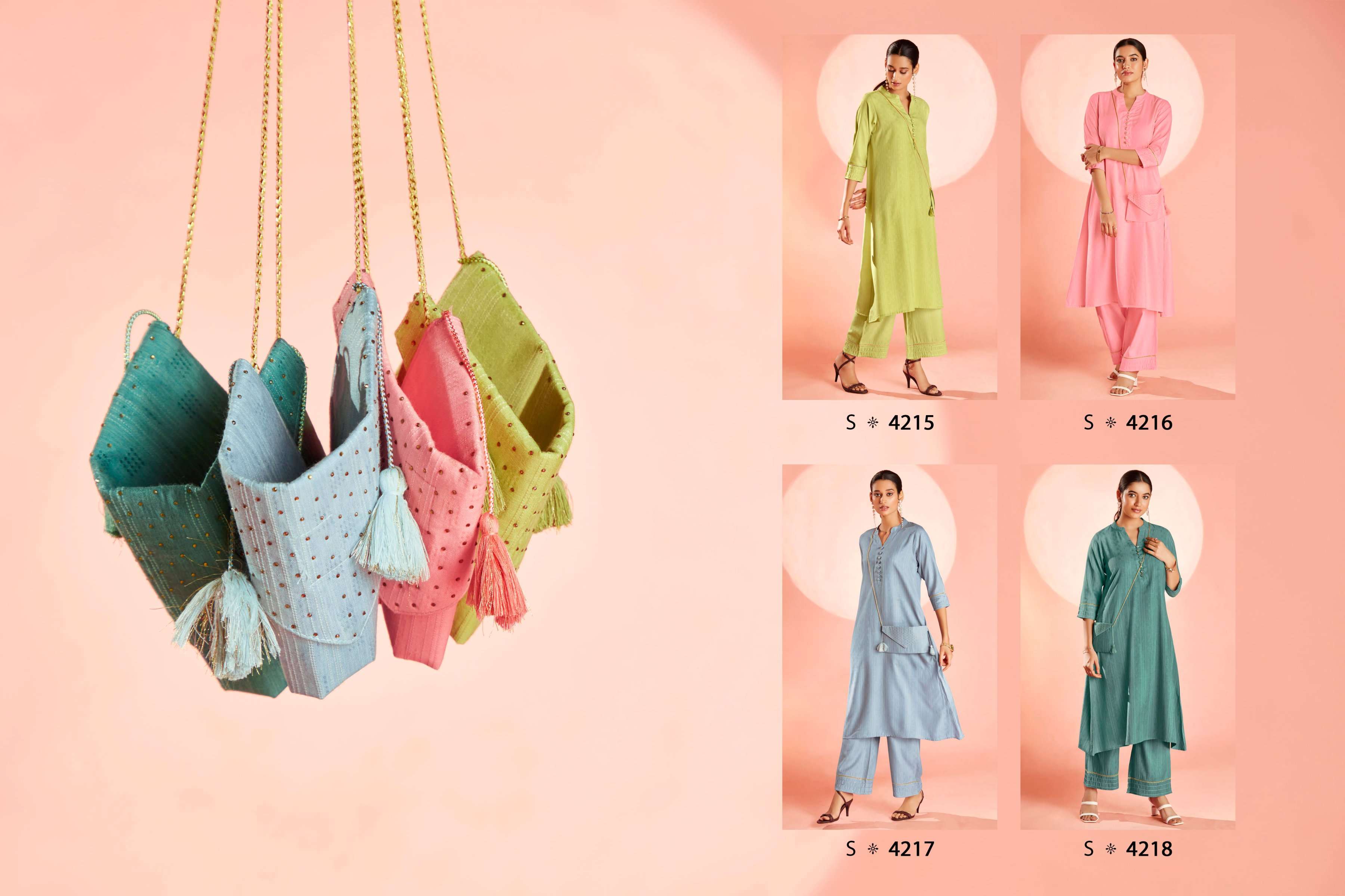 sbs fashion swarupa rayon fancy kurti with pant and matching color purse collection 