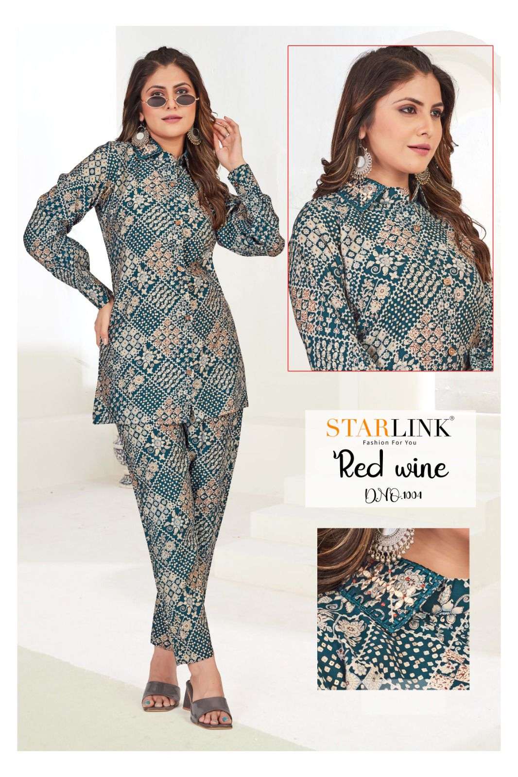 starlink present red wine amazing desings cord set fancy tunic with pant combo set