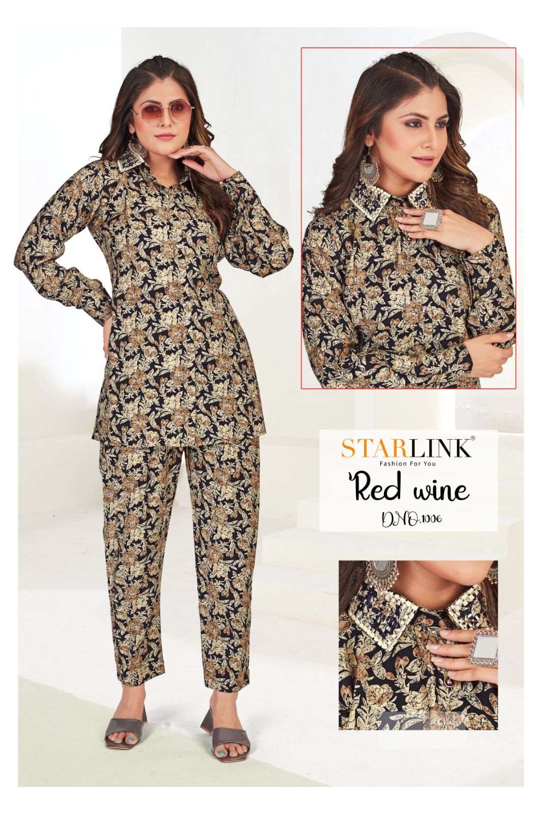 starlink present red wine amazing desings cord set fancy tunic with pant combo set