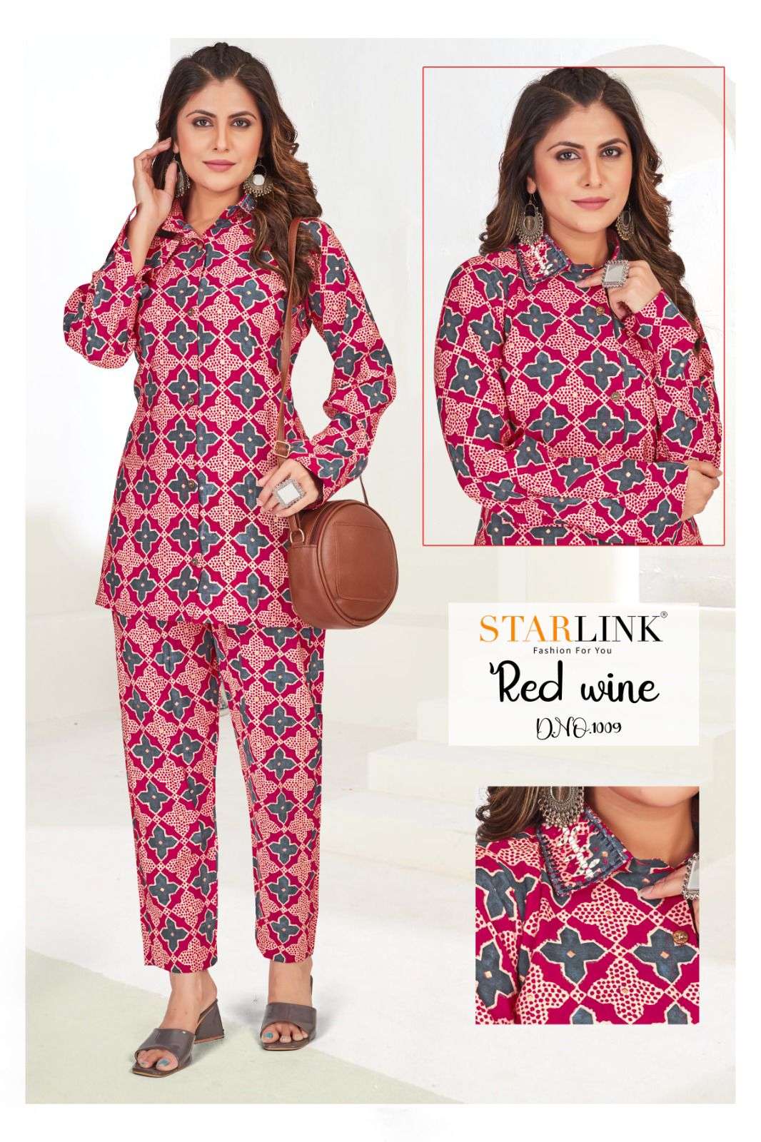 starlink present red wine amazing desings cord set fancy tunic with pant combo set