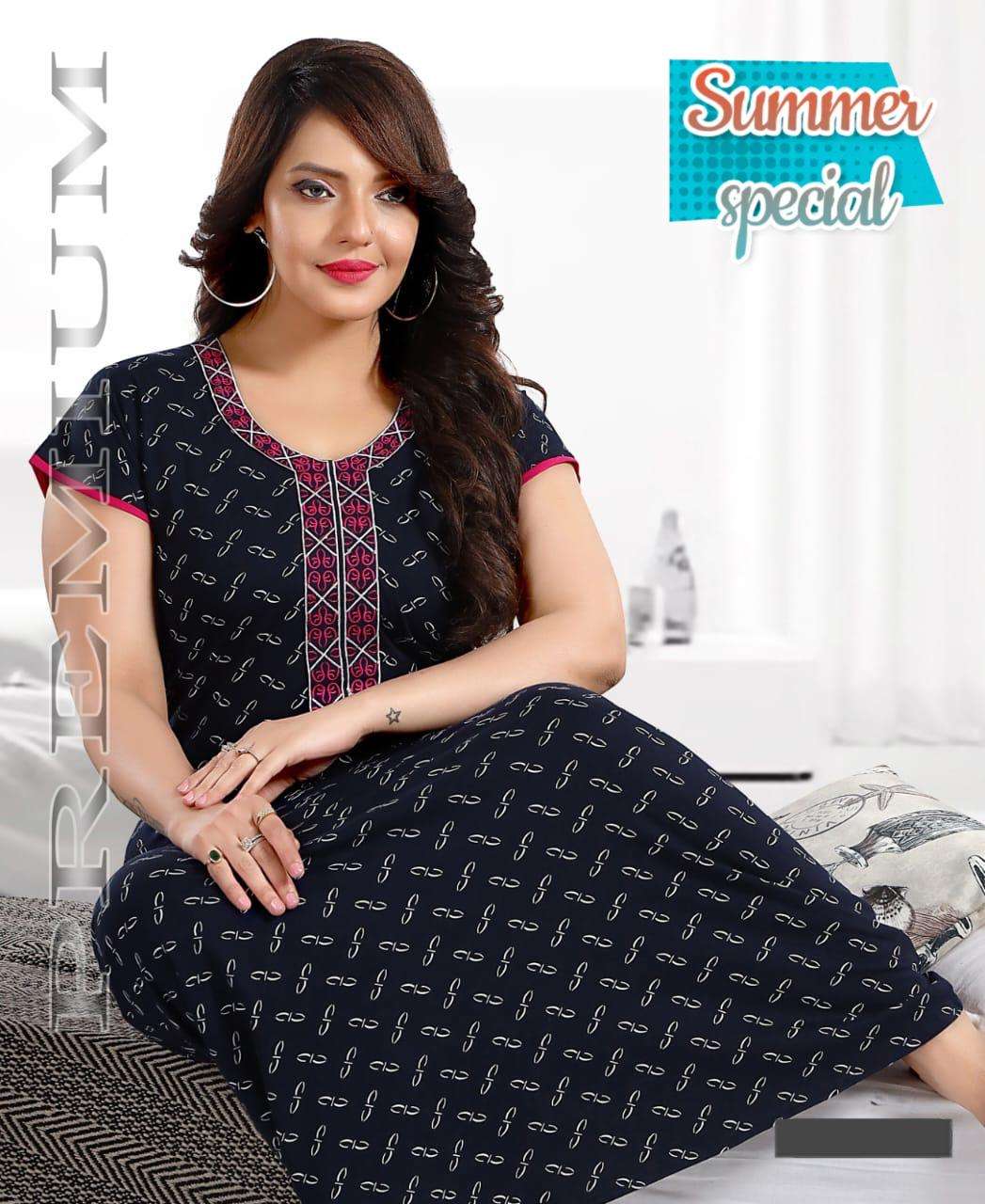 SUMMER SPECIAL SHINKER NIGHTY GOWN VOL.PRAGYA HEAVY SHINKER PRINTED HOSIERY COTTON NIGHTY GOWN WITH EMBROIDERY WORK CATALOG WHOLESALER BEST RATE