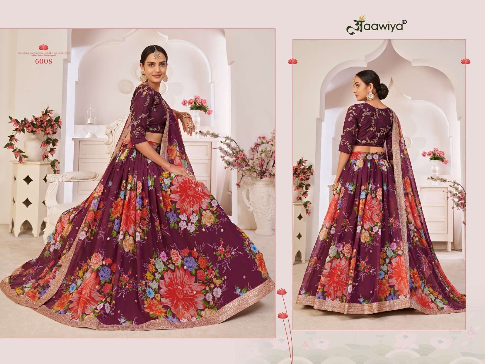 wondrous wine color floral printed single lehenga choli 6008 lotus vol 1 by aawiya
