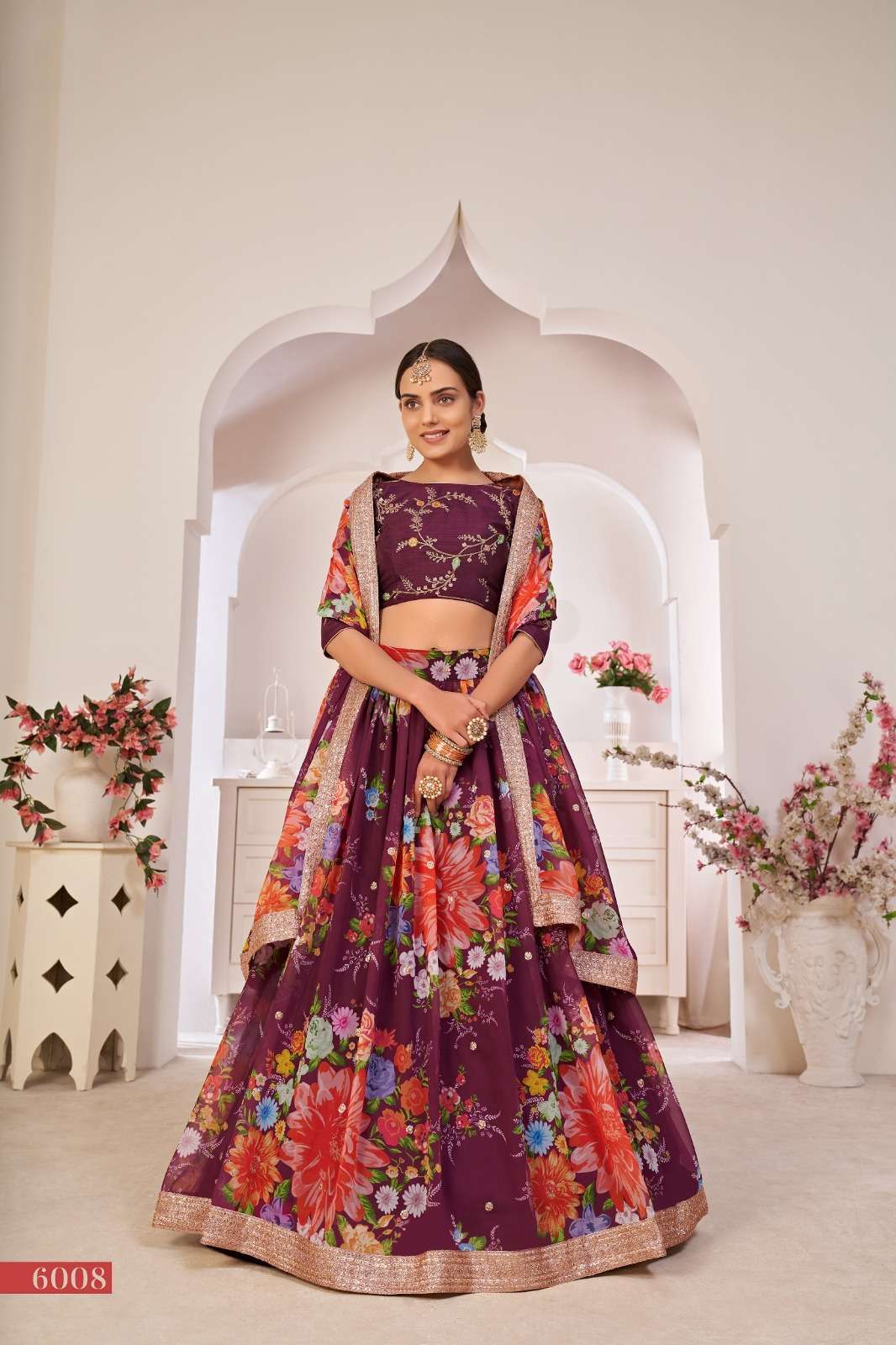 wondrous wine color floral printed single lehenga choli 6008 lotus vol 1 by aawiya