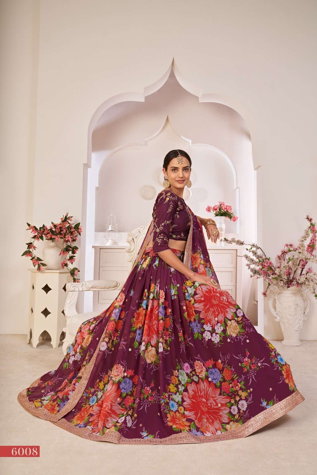 wondrous wine color floral printed single lehenga choli 6008 lotus vol 1 by aawiya