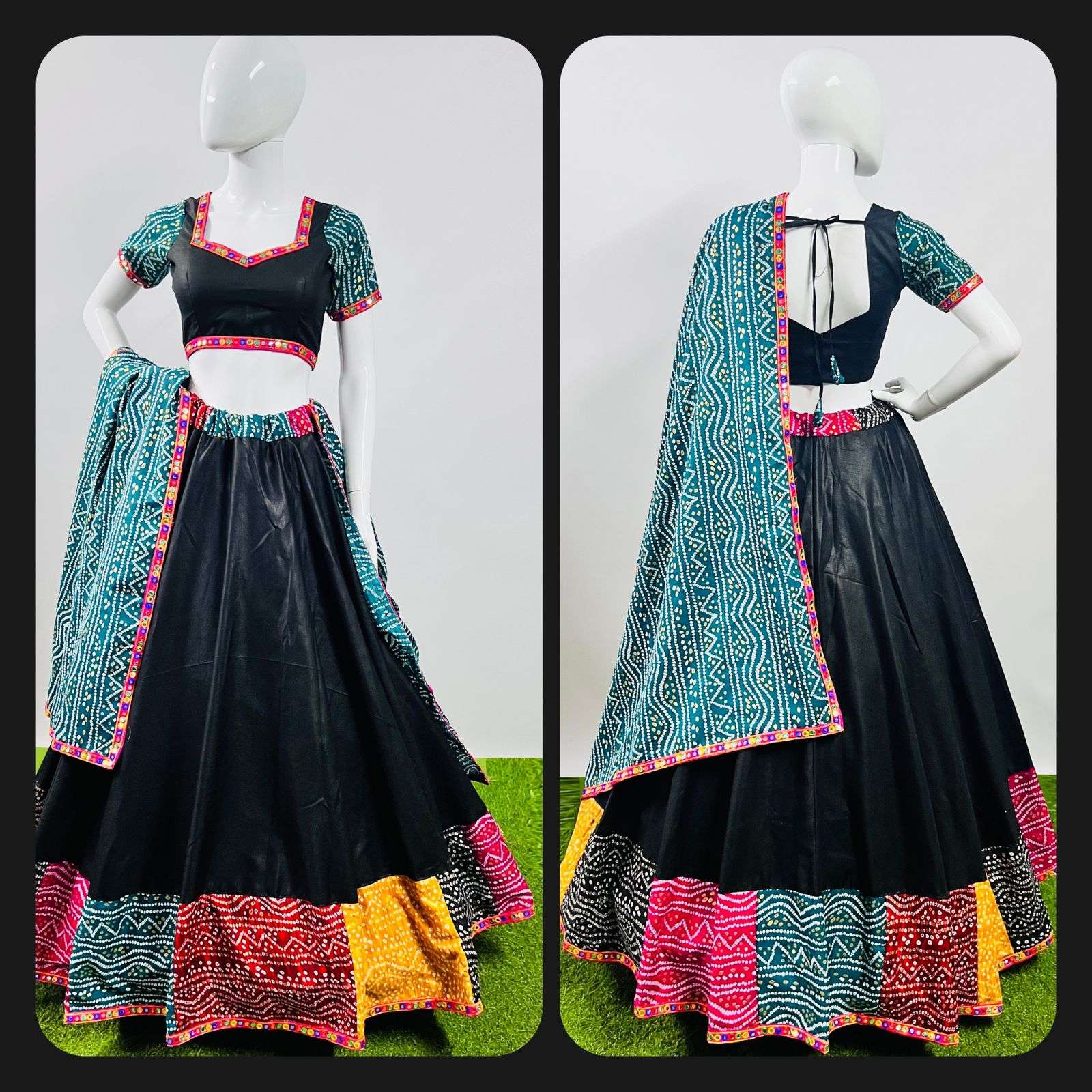aawiya 7040 multi print lace work black color single navratri chaniya choli 