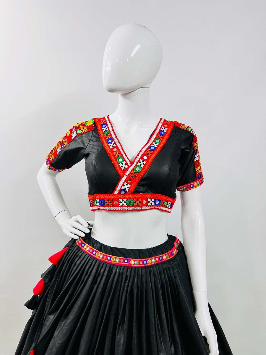 aawiya 7044 black color gamthi lace work navratri readymade single lehenga choli