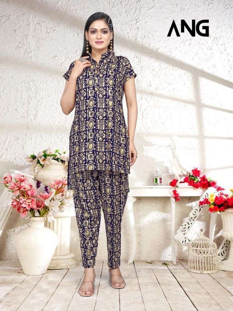 ang fancy rayon capsule print cord set dress beautiful kurti with pant