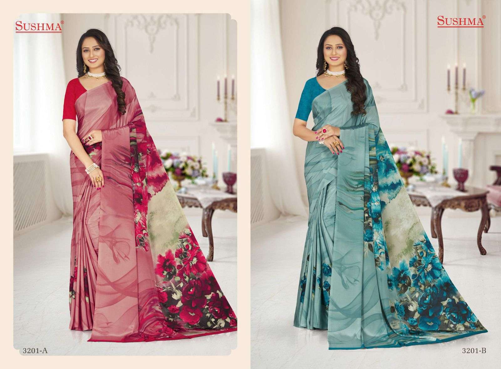 fashion 32 by sushma amazing designs printed crape sarees catalogue 