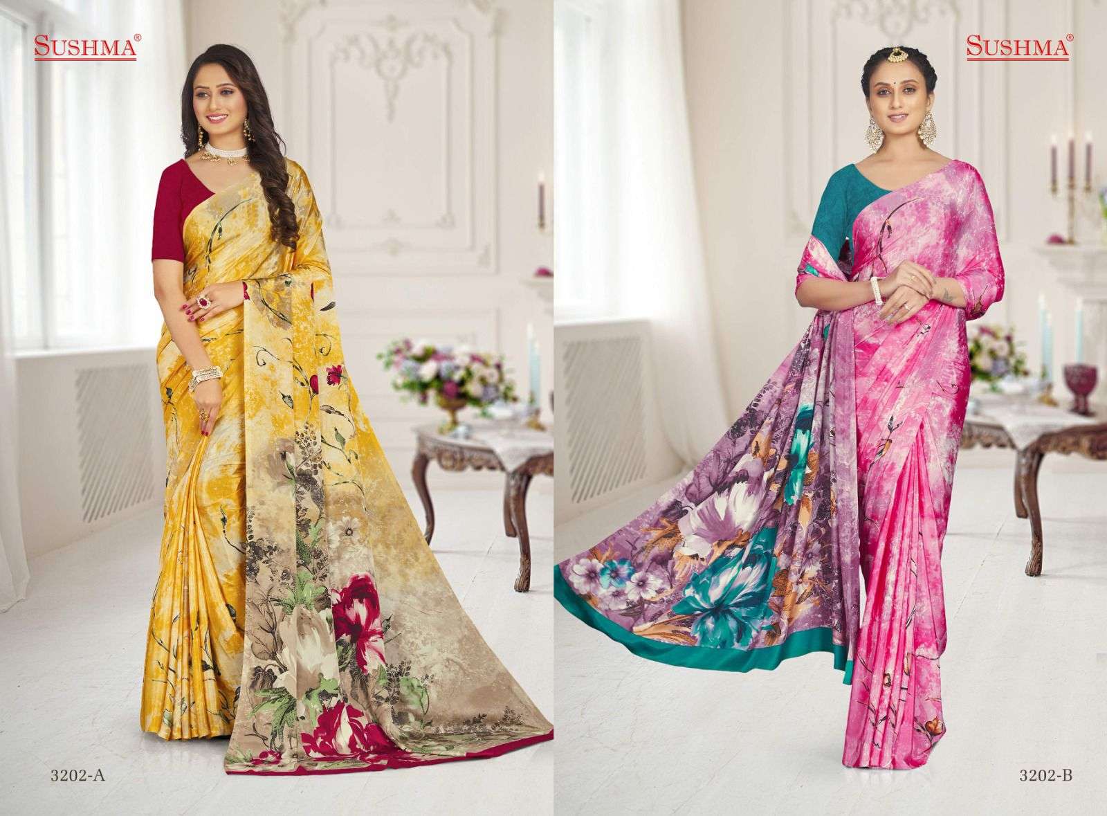 fashion 32 by sushma amazing designs printed crape sarees catalogue 