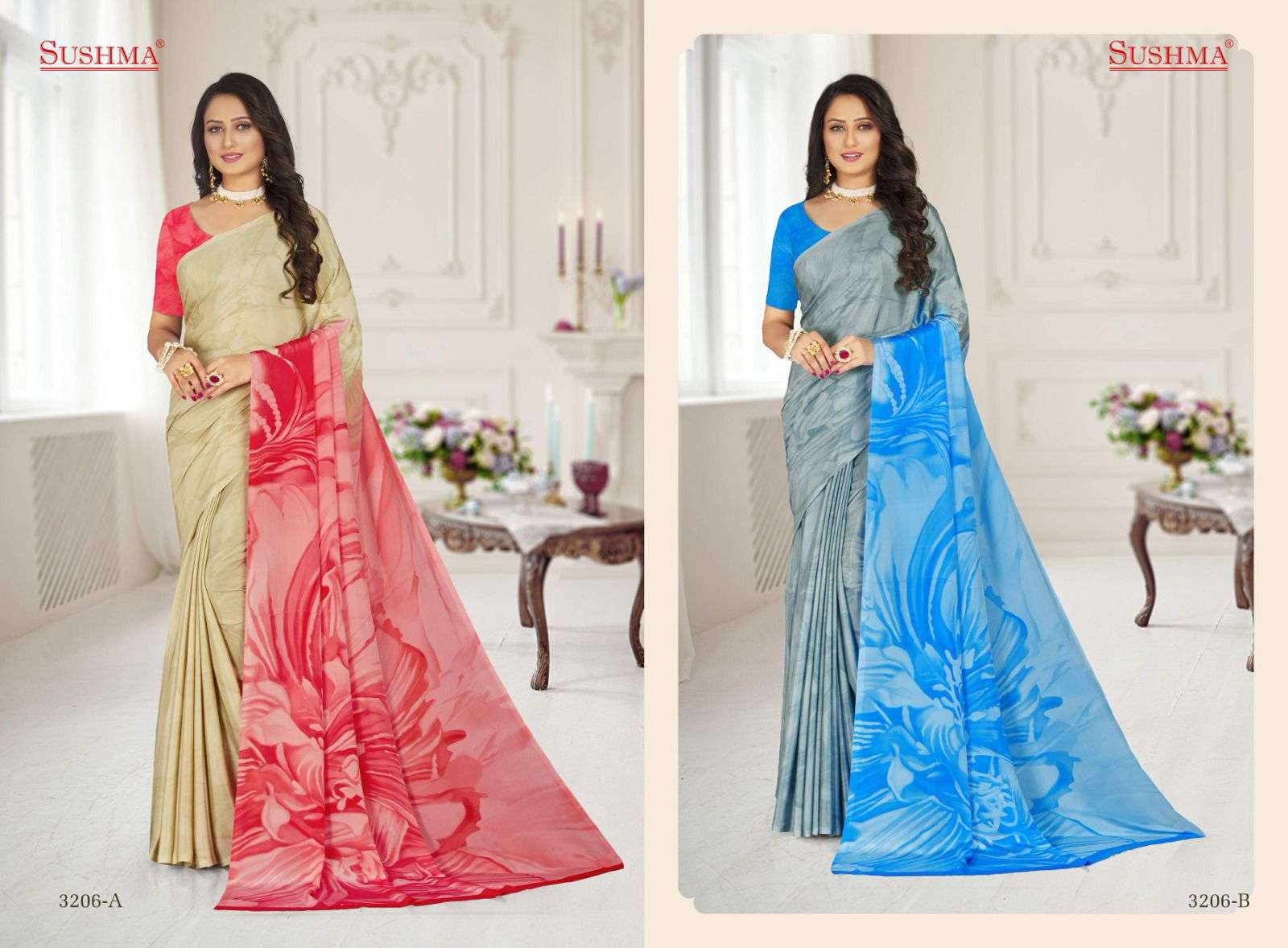 fashion 32 by sushma amazing designs printed crape sarees catalogue 