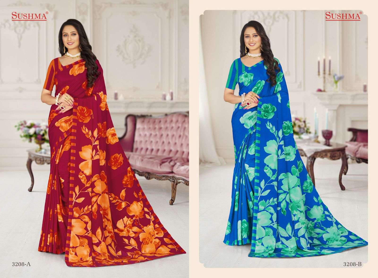 fashion 32 by sushma amazing designs printed crape sarees catalogue 