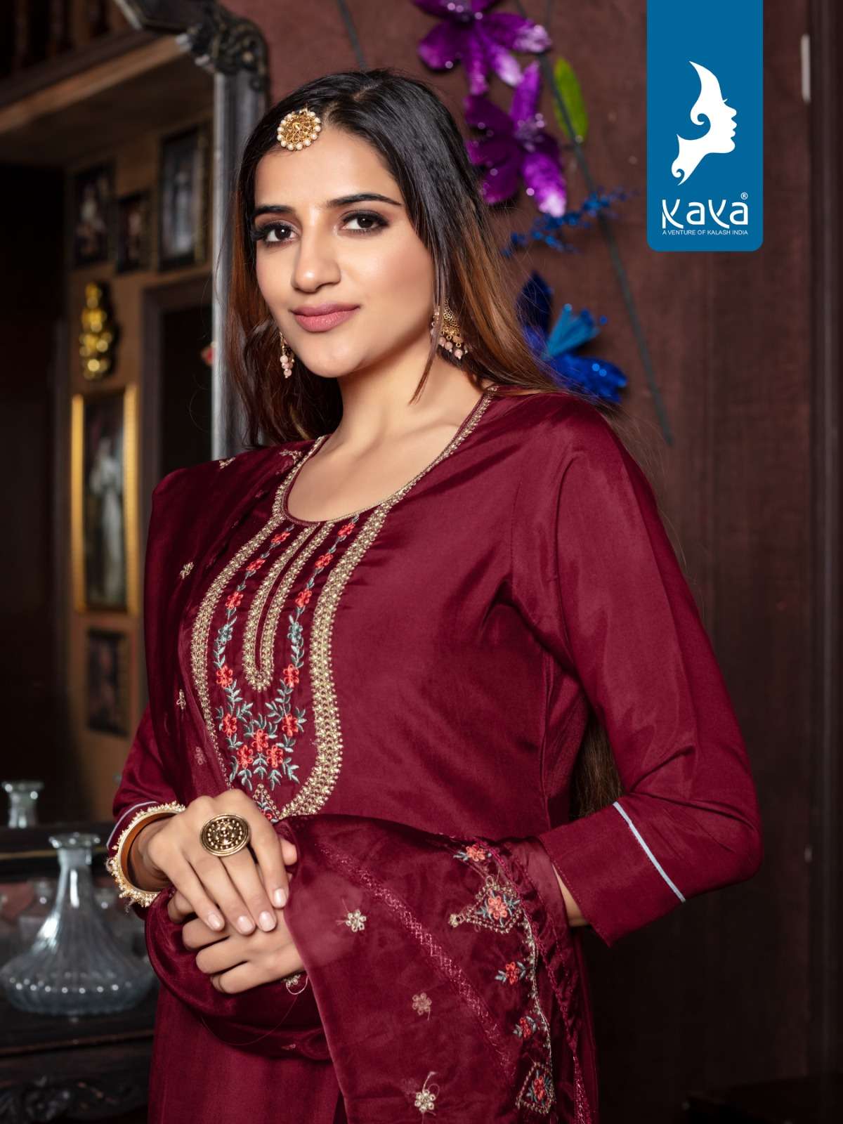 kaya present koyal fancy 3pcs set amazing neck work kurti with pant and dupatta catalog