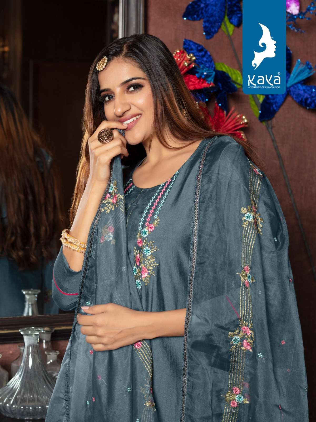 kaya present koyal fancy 3pcs set amazing neck work kurti with pant and dupatta catalog