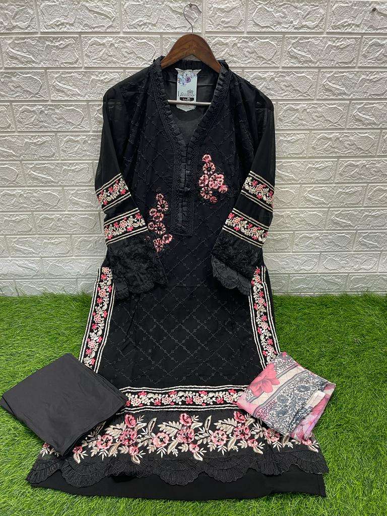 laxuria 1281 black color designer work pakistani kurti with pant and dupatta