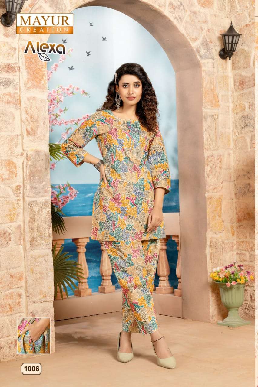 mayur creation alexa vol 1 fancy cord set readymade kurta style neck line and pant catalog