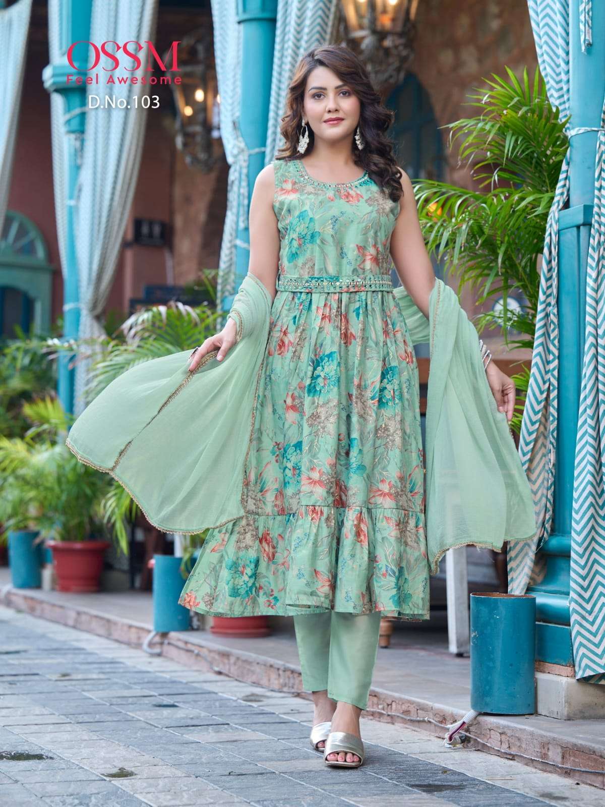 ossm present sargam amazing foil print readymade salwar kameez with designer belt catalogue 