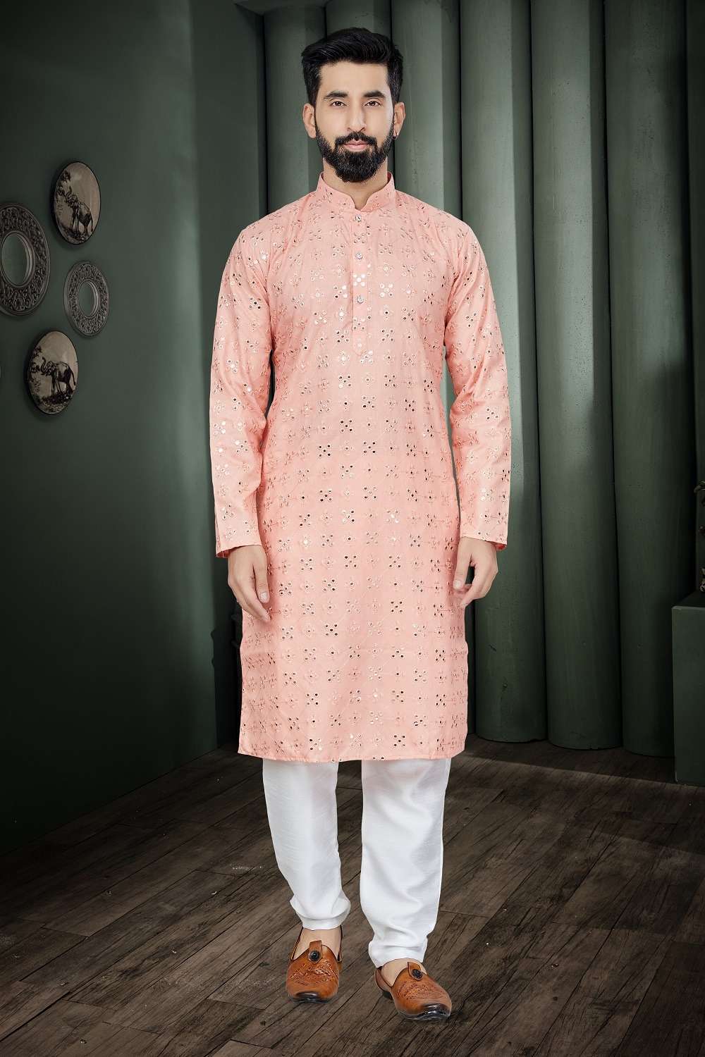 outluk combo function wear mirror work readymade kurta and pajama for father wear 