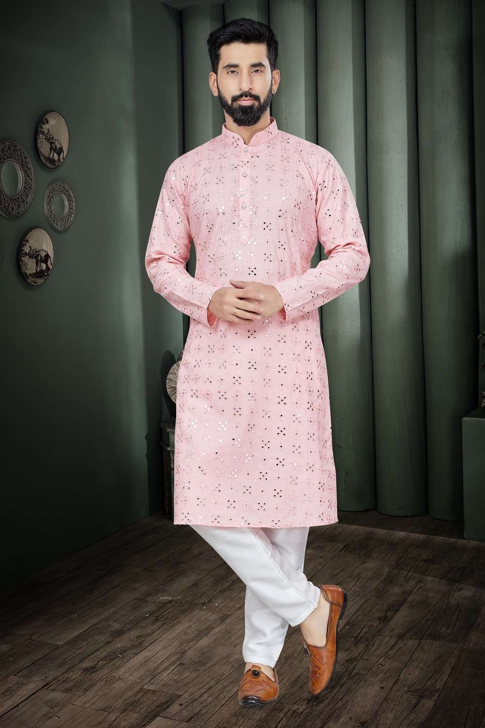 outluk combo function wear mirror work readymade kurta and pajama for father wear 