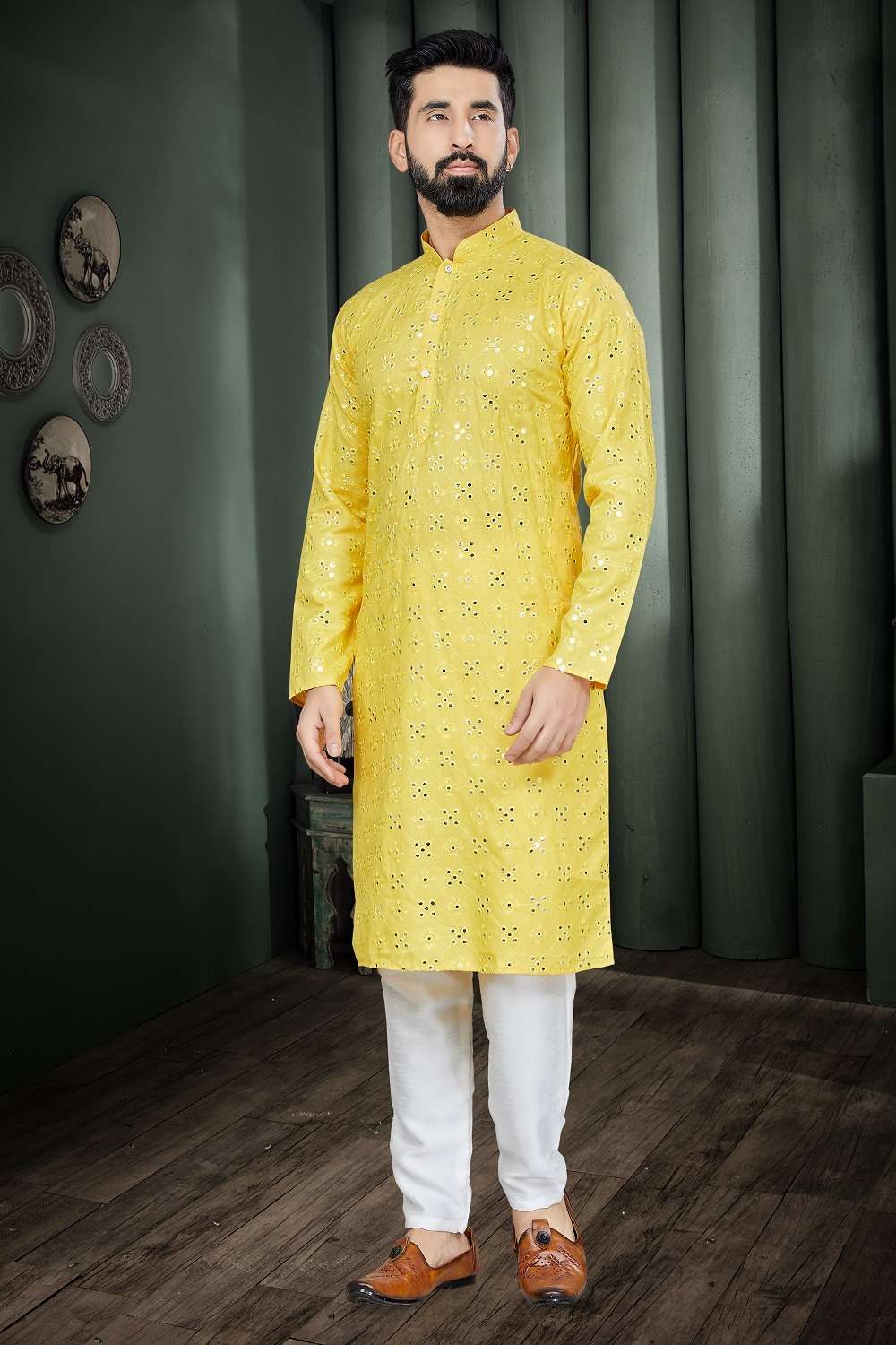 outluk combo function wear mirror work readymade kurta and pajama for father wear 