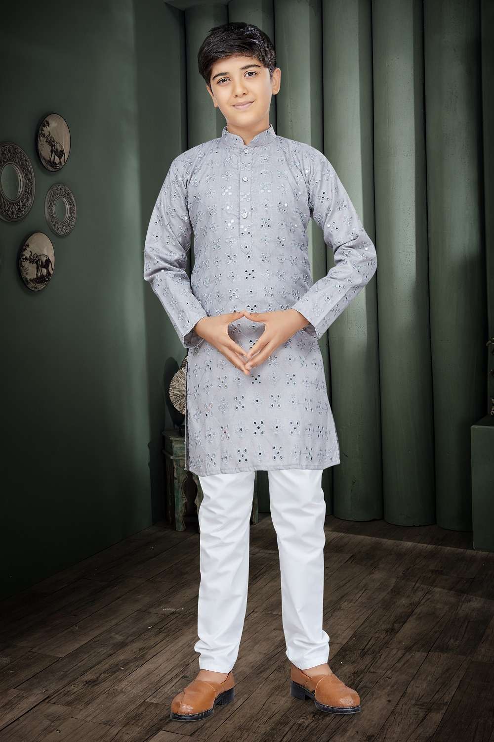 outluk combo function wear mirror work readymade kurta and pajama for father wear 