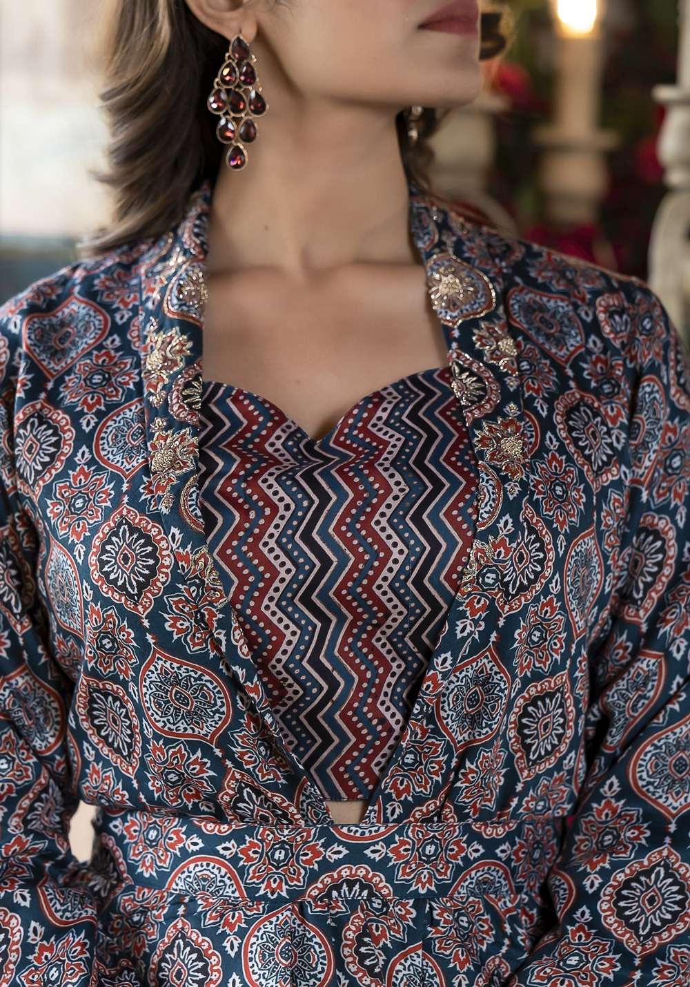 pr richie fancy cord set soft silk digital print readymade crop top with jacket and pant 