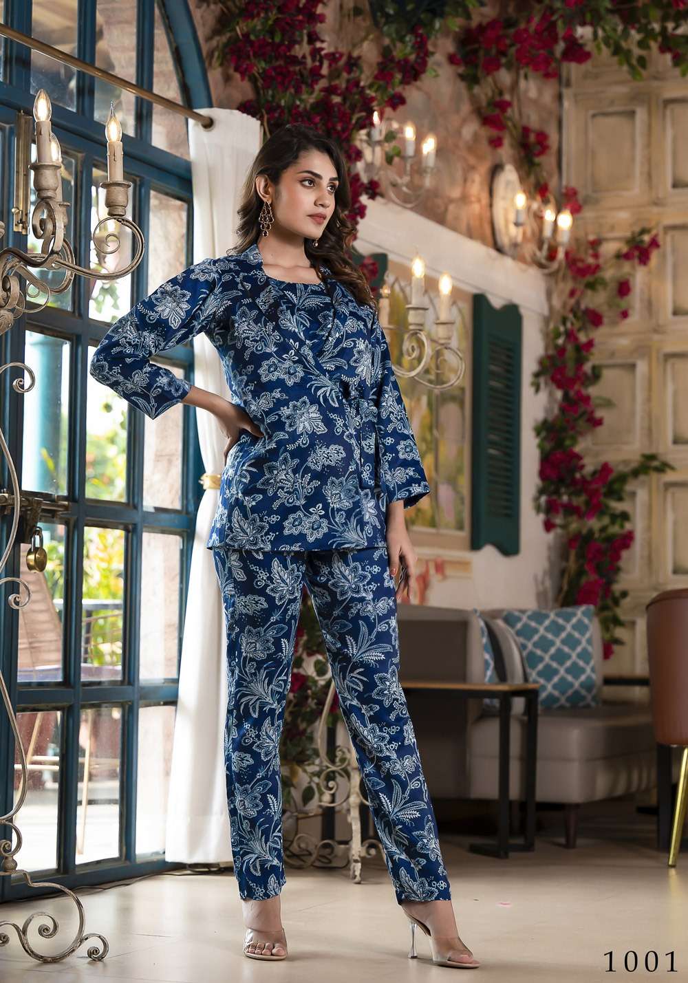 pr richie fancy cord set soft silk digital print readymade crop top with jacket and pant 