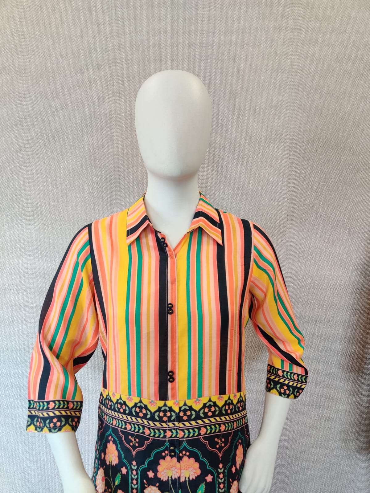 psyna 2289 fancy cord set muslin print open front tunic with pant combo set