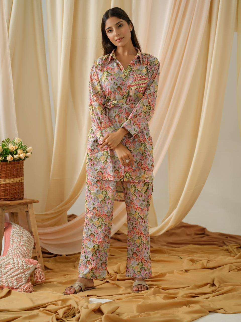 psyna 2339 fancy cord set stylish front open tunic with pant combo set 