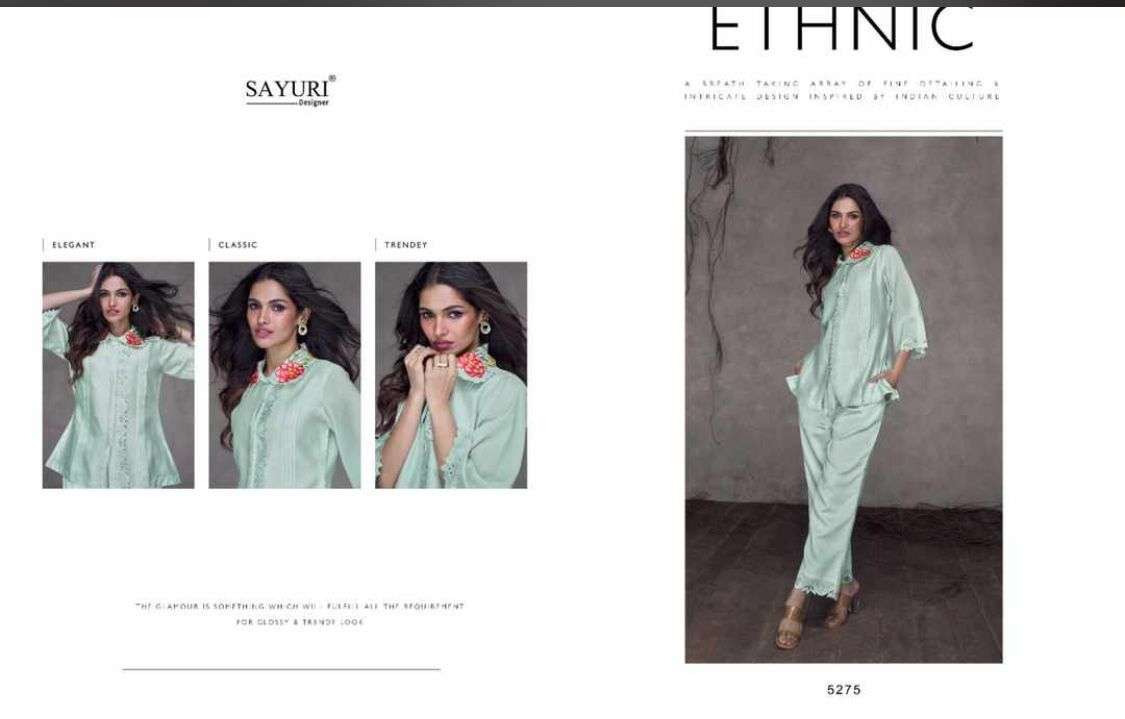 sayuri designer present juliet trendy cord set fancy amazing front open tunic with pant 