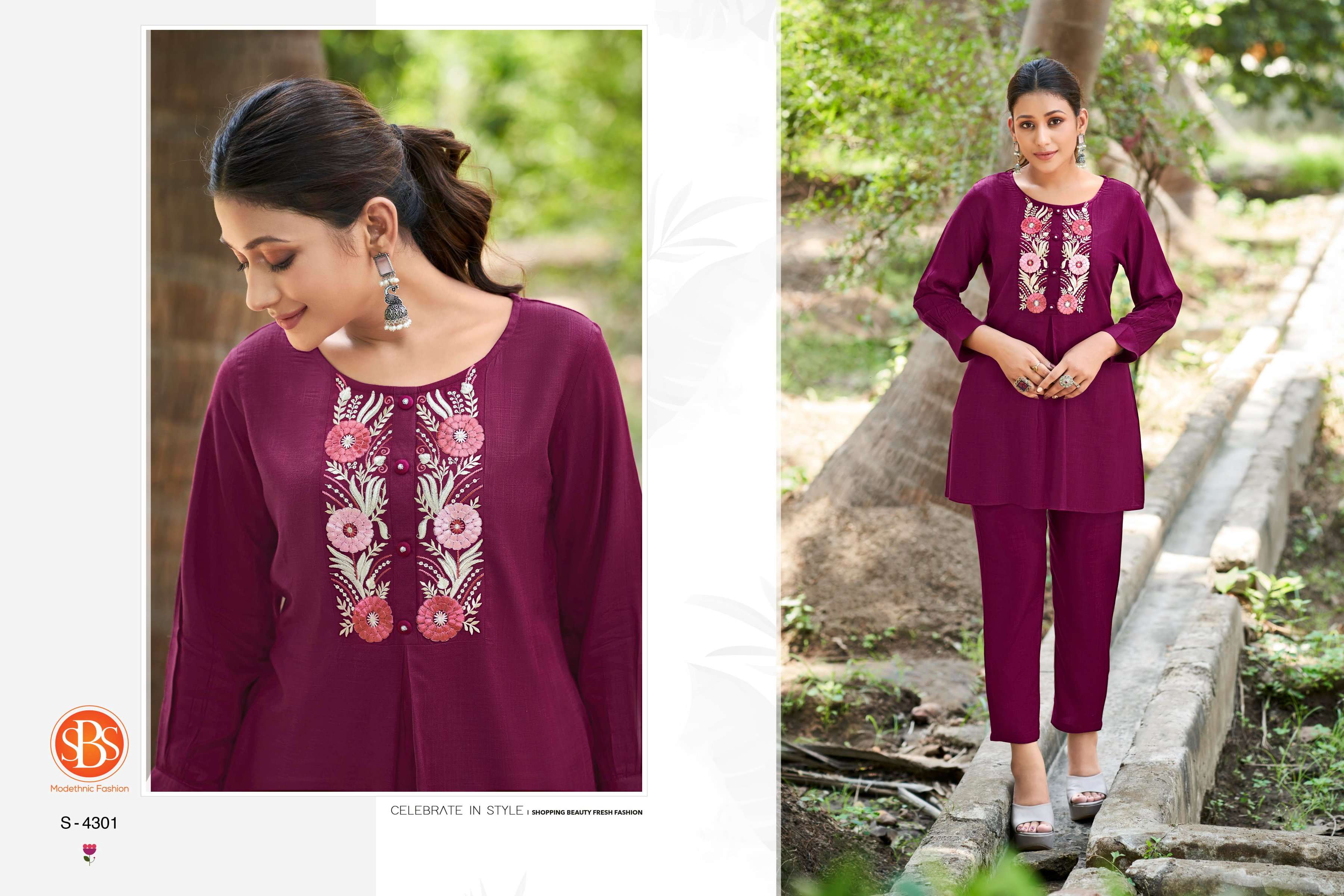 sbs fashion brinda fancy cord set designer neck work tunic with pant 