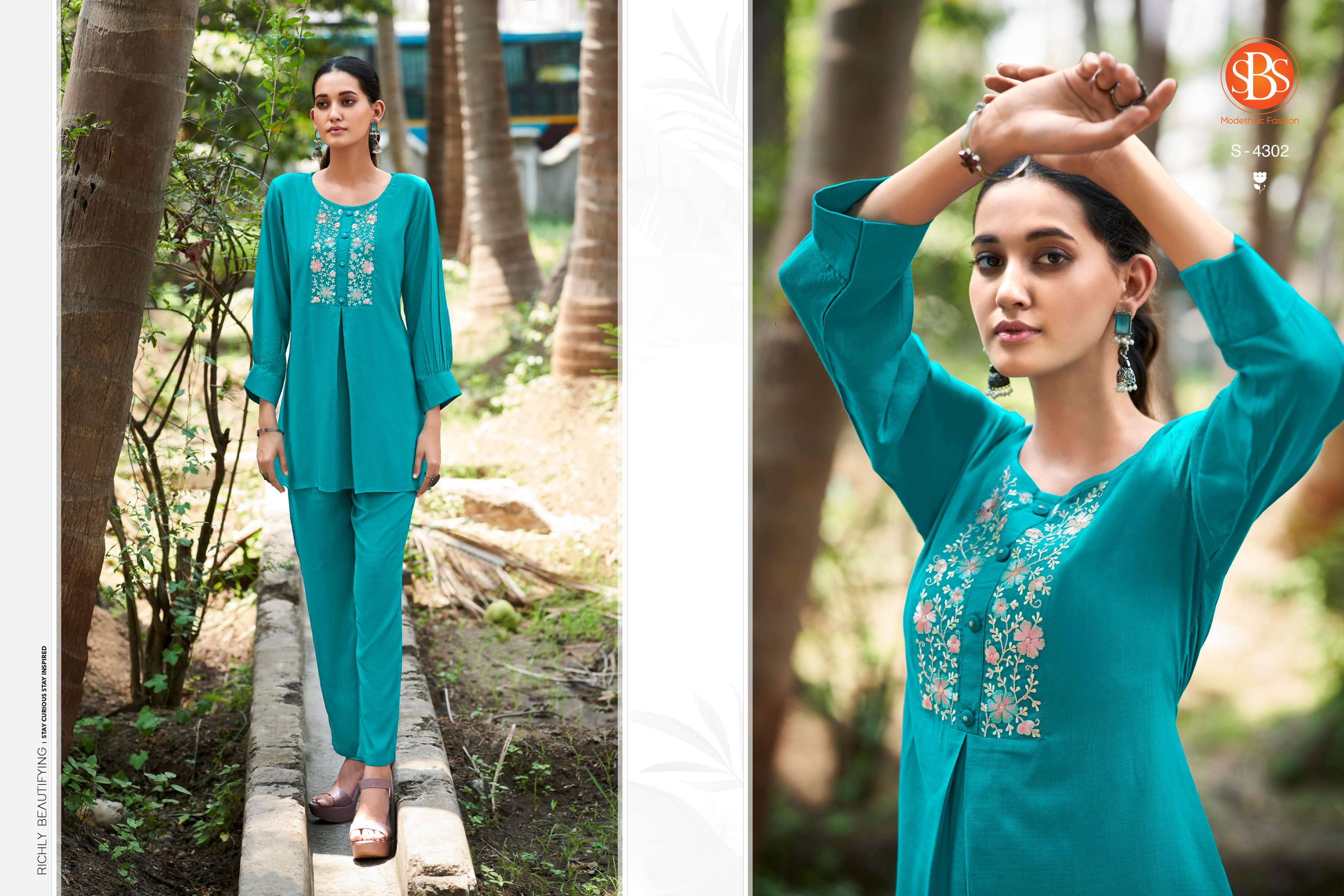 sbs fashion brinda fancy cord set designer neck work tunic with pant 