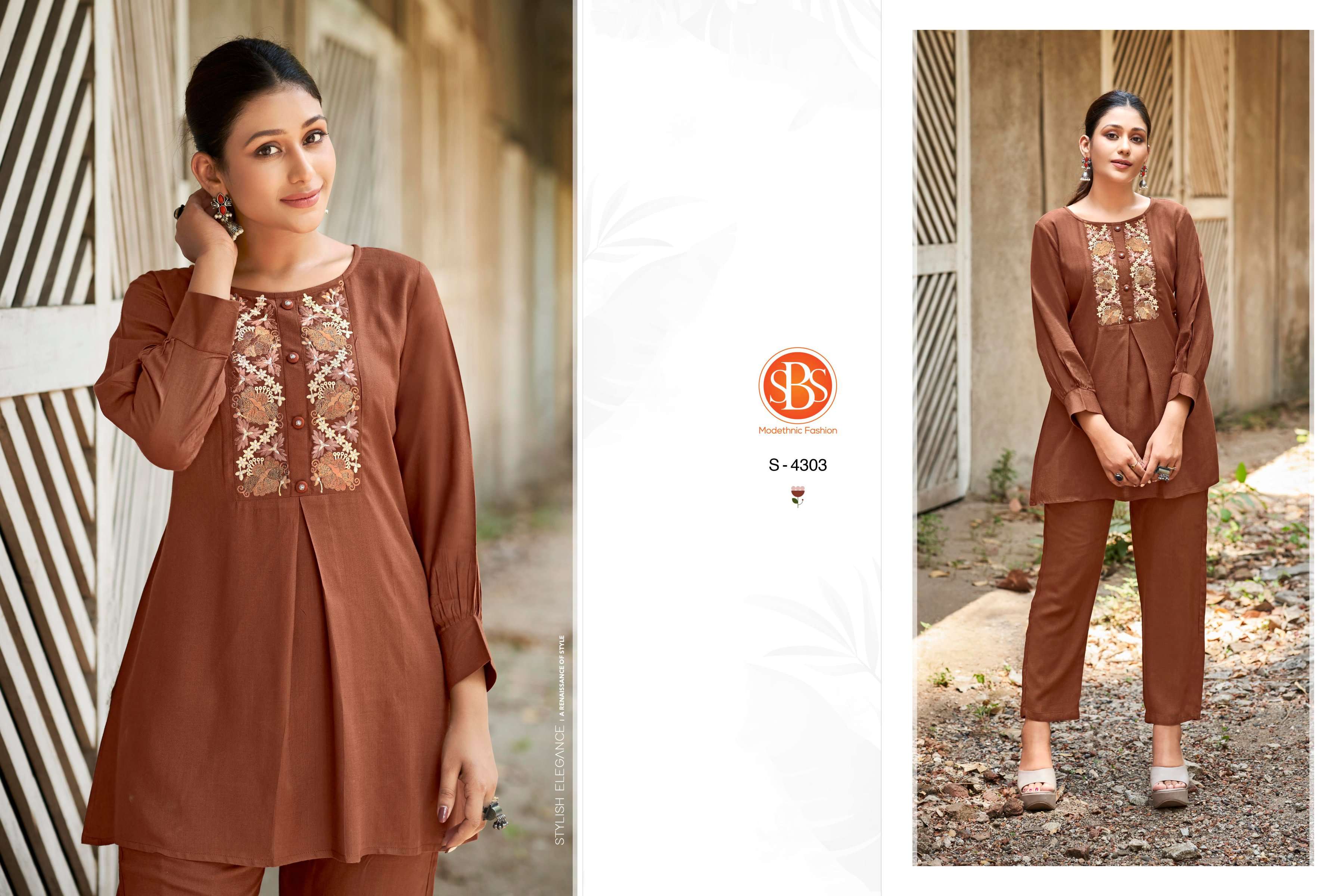 sbs fashion brinda fancy cord set designer neck work tunic with pant 