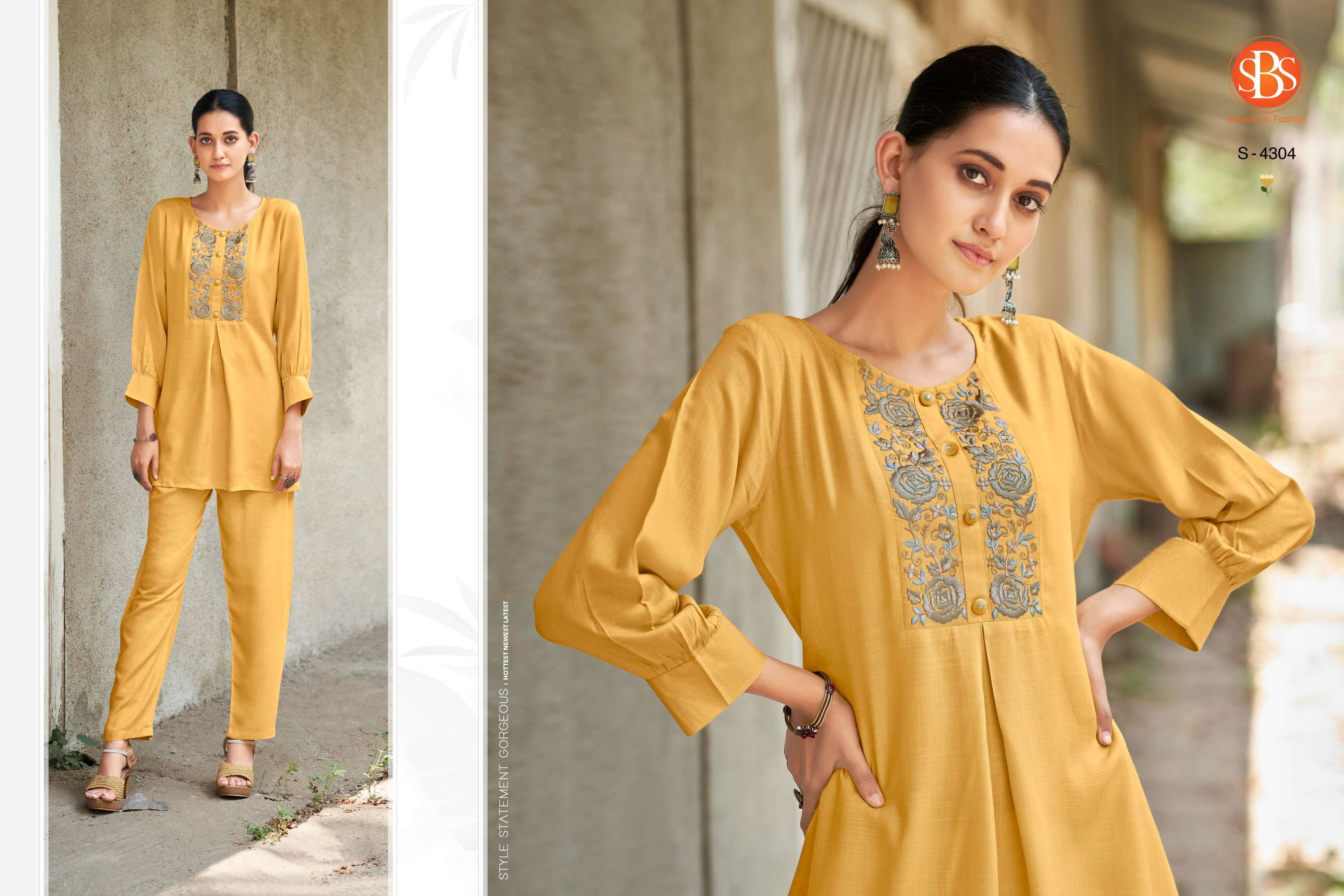 sbs fashion brinda fancy cord set designer neck work tunic with pant 