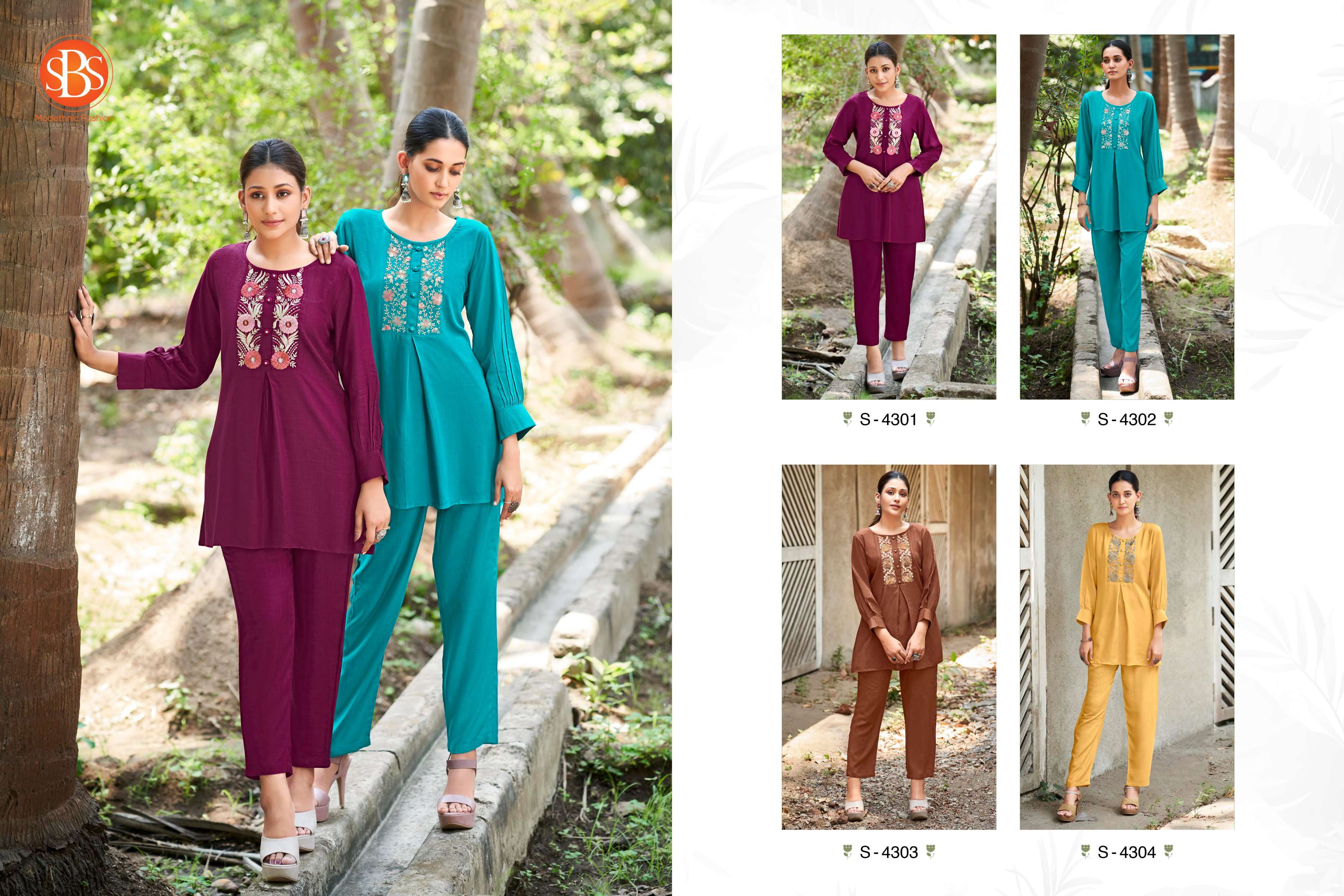 sbs fashion brinda fancy cord set designer neck work tunic with pant 