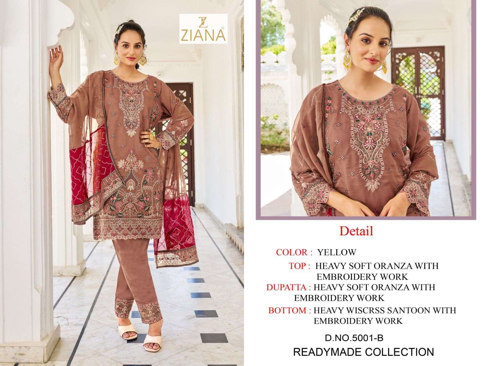 ziana 5001 colors designer organza readymade pakistani salwar kameez