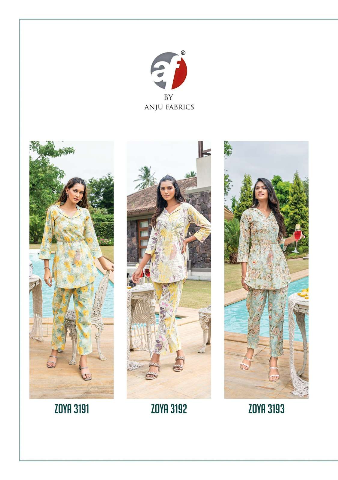 anju fab zoya vol 6 designer cord set digital print fancy fullstitch tunic with pant
