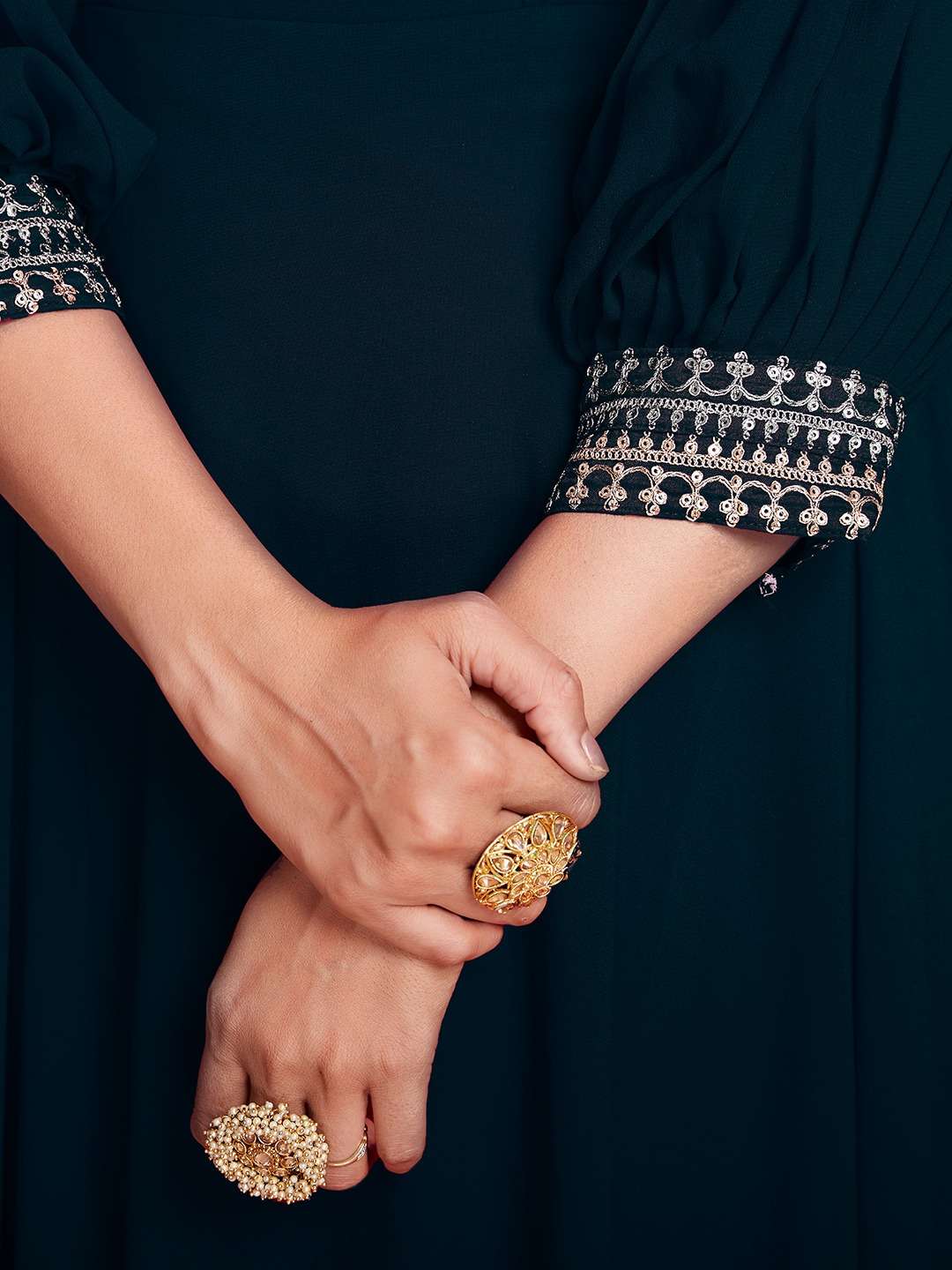 arya designs singkb244 rama color festive wear long gown with designer sleeves combo set