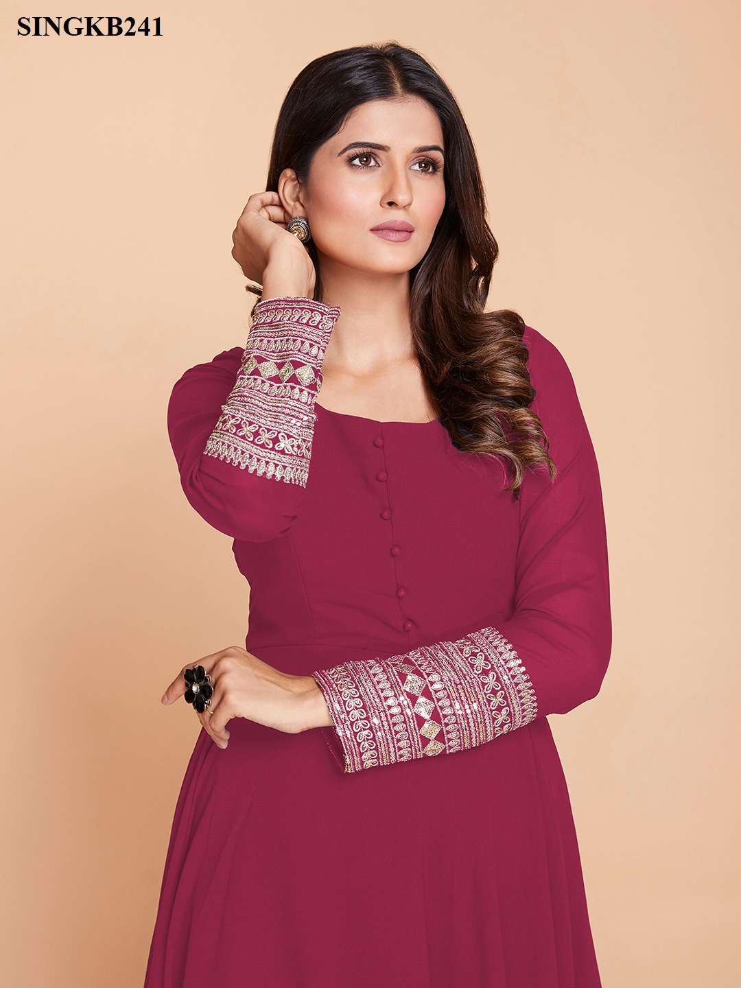 arya singkb241pink color fancy party wear long gown with pant and dupatta combo set