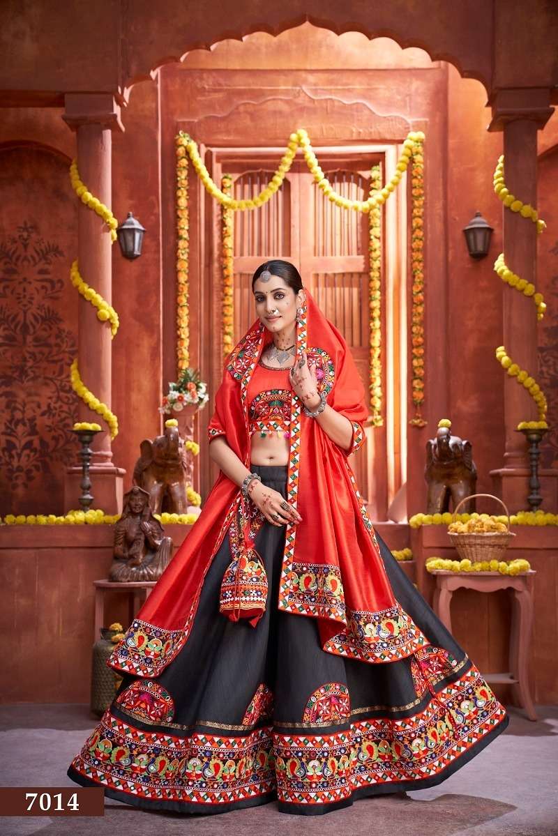 beautiful black-red color designer navratri single chaniya choli 7014 rajwadi vol 3 by aawiya