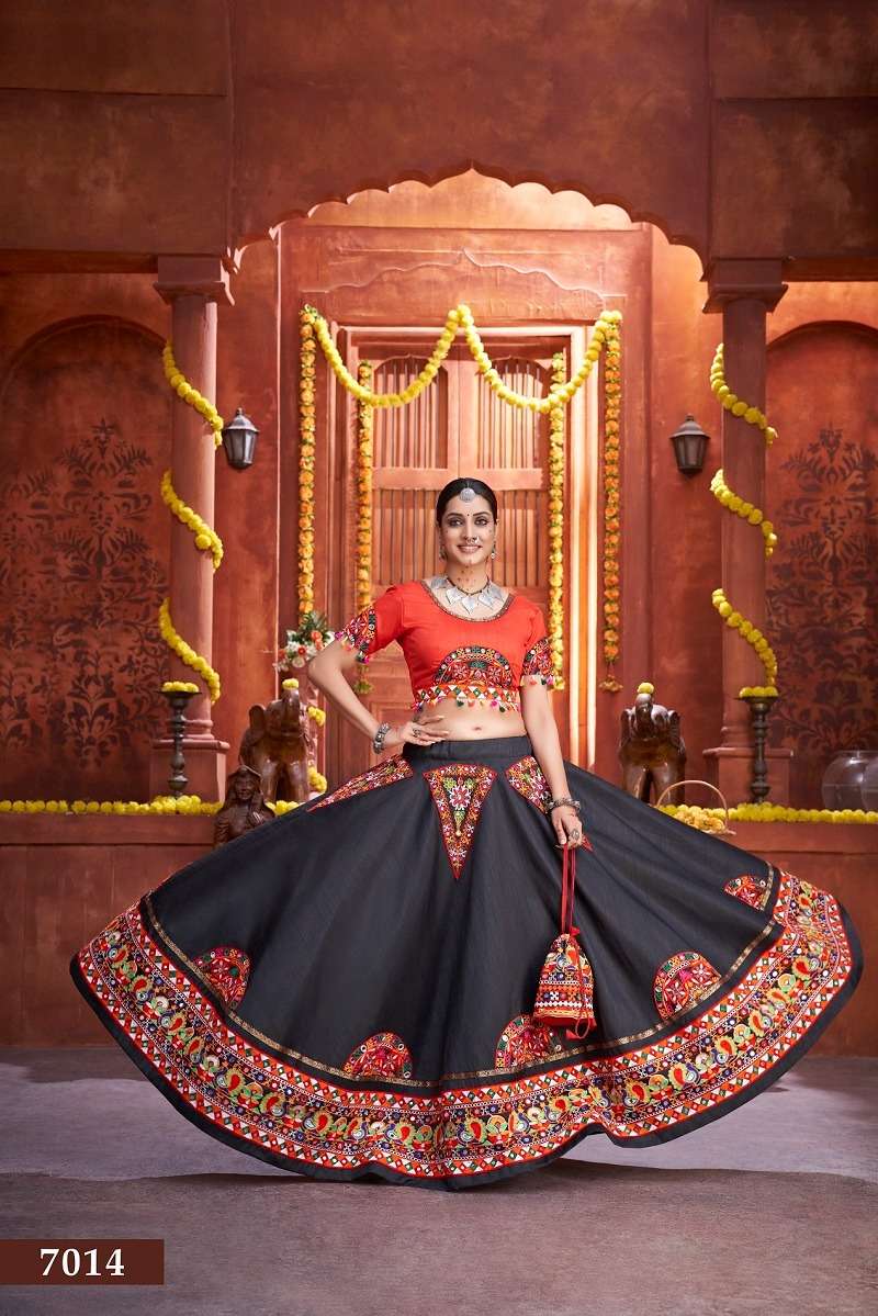 beautiful black-red color designer navratri single chaniya choli 7014 rajwadi vol 3 by aawiya