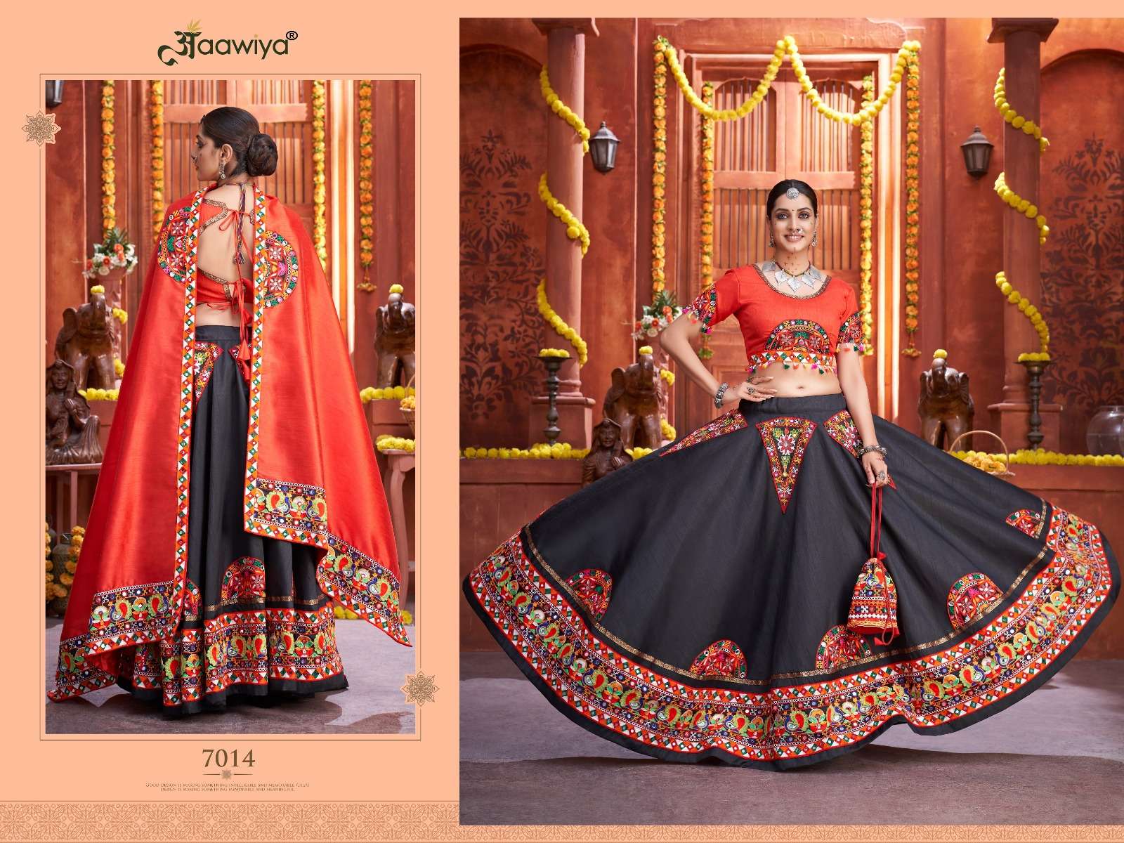 beautiful black-red color designer navratri single chaniya choli 7014 rajwadi vol 3 by aawiya